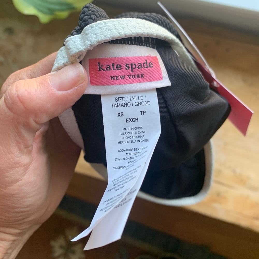 Brand new Kate Spade bikini top sports bra style flower buttons xs NWT black wht - Picture 5 of 8